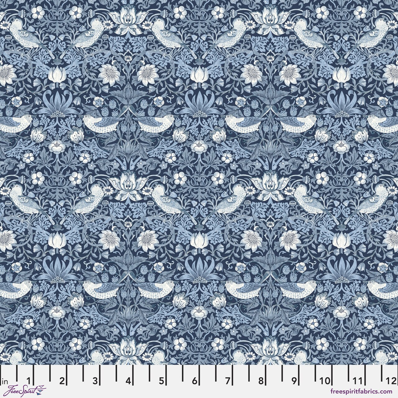 Mini Strawberry Thief in Indigo (pwwm002.indigo) | Buttermere | The Original Morris & Co | Free Spirit